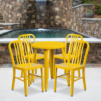 Flash Furniture CH-51080TH-4-18VRT-YL-GG 24" Round Metal Table Set with Back Chairs in Yellow